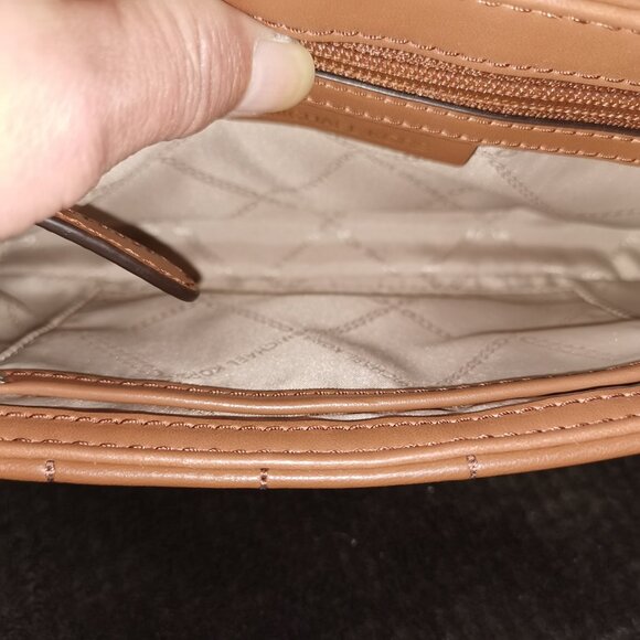 Cognac/Gold Quilted/Studded Leather Satchel/Crossbody NWOT #258 - Picture 7 of 13